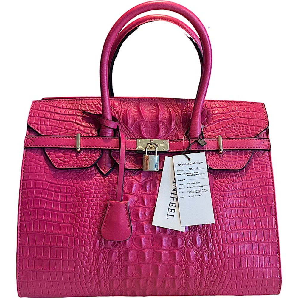 AINIFEEL 13 Inch Genuine Crocodile Embossed Genuine Leather Kelly Bag